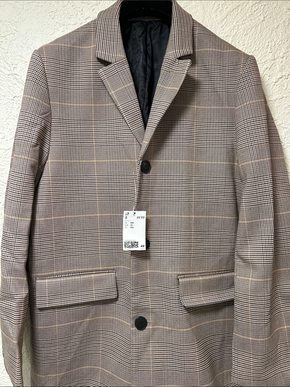 H&M Men's Beige & Tan Checkered Coat Size 40R BRAND NEW WITH TAG